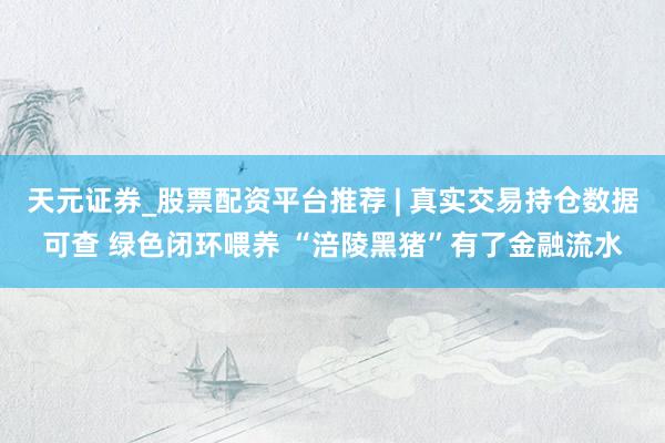 天元证券_股票配资平台推荐 | 真实交易持仓数据可查 绿色闭环喂养 “涪陵黑猪”有了金融流水