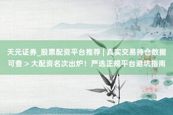 天元证券_股票配资平台推荐 | 真实交易持仓数据可查 > 大配资名次出炉！严选正规平台避坑指南